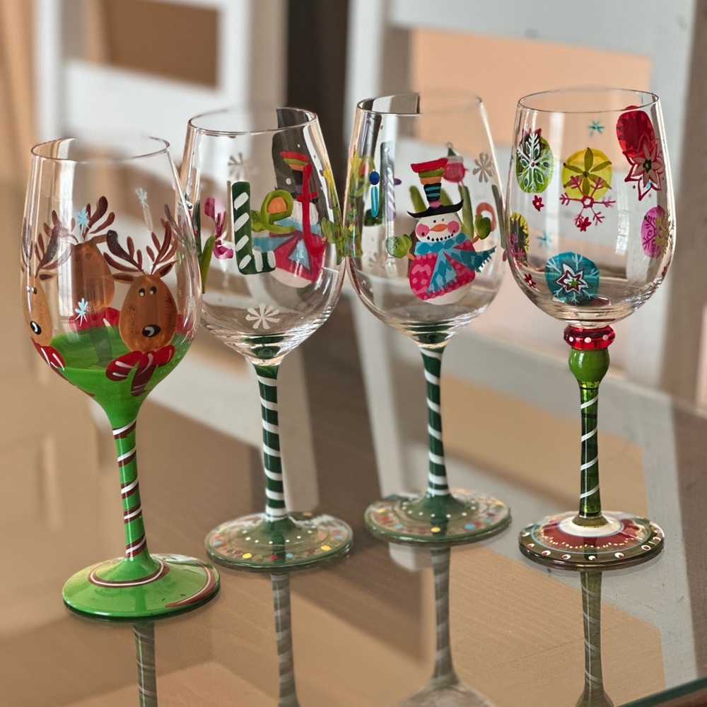 Vintage Pier 1 Hand Painted Wine Glasses